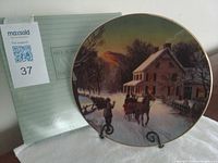 Front view of plate on stand with box