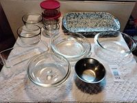 Group shot of all bakeware, bowls, storage containers and enamel roaster