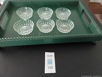 Tray holding five of the clear glass bowls