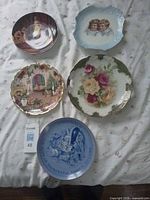 All five plates laid out showing designs and relative sizes
