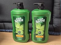 Front view both unopened Irish Spring Original body wash bottles