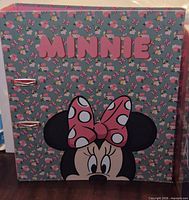 Front cover showing Minnie Mouse graphic, floral pattern and text MINNIE