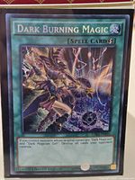 Front of Dark Burning Magic card in sleeve showing artwork and rarity stamp