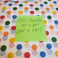 Close view of polka dot tissue paper pattern with note indicating quantity and size