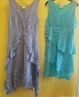 Front view of both dresses hanging