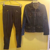 Front view of denim jacket and skinny jeans