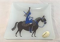 Square glass plate with rider graphic and gold Chance label