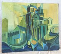 Front view of unframed painting showing entire composition