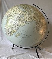 Full view of 18" inflatable globe on metal stand