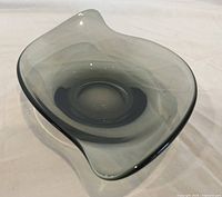 Top view of smoky grey biomorphic glass bowl