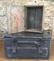 metal case with wooden box open on top