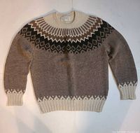 Full view of sweater front displaying pattern and overall condition