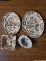 Two Indian Tree oval platters, square scalloped dish, small oval dish