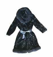 Front view of the faux fur coat with belt displayed