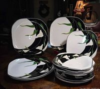 Full dinnerware set stacked showing pattern