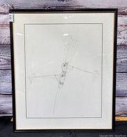 Full view of framed pencil drawing under glass
