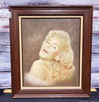 Full view of framed oil portrait of Marilyn Monroe signed R. Barrett