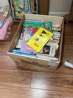 Full view of cardboard box filled with paperback books