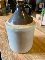 Front view of two-tone stoneware jug