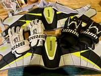 Overall view of Reebok shoulder pads with both pairs of gloves