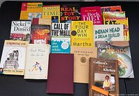 Overview of all twenty books laid out on table