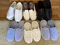 Overview of all six pairs of slippers and shoes