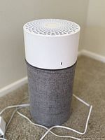 Full view of Blueair cylindrical air purifier on floor