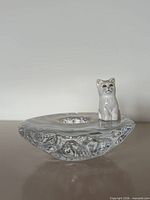 Full view showing glass ashtray and attached ceramic cat
