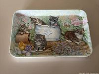 Top view of entire tray showing kitten, flower, butterfly artwork and tray shape