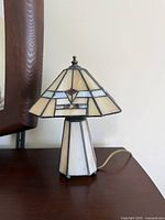 Front view of Dale Tiffany stained glass lamp showing overall design