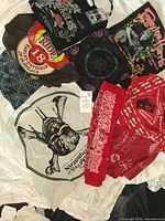 Assorted tees and bandanas laid out together