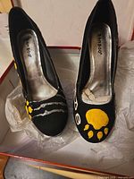 Top view of both shoes in box showing custom paint and Bamboo insole branding