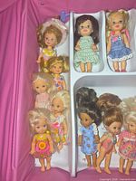 Dolls inside carrying case showing contents