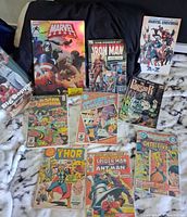 Full lot layout on bed showing calendar and eight comics