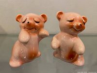 Front view of both pink bear shakers standing upright