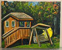 Full view of painting showing composition and frame edge