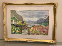 Front view of framed watercolour landscape