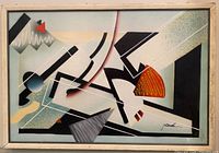 Full view of framed abstract geometric painting