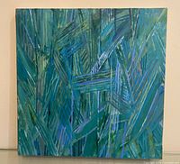 Full view of the abstract oil painting on wood panel
