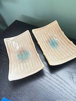 Top view of both ceramic sushi plates showing glaze and condition