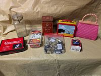 Group shot of all items lined on cloth