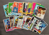 All 18 hockey cards spread out