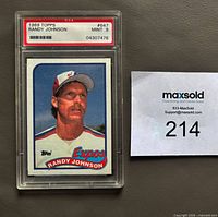 Front of PSA-slabbed Randy Johnson rookie card showing PSA label with grade 9