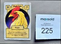Rooster magic-item card with MaxSold lot tag