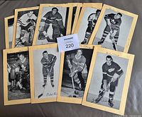 Eight Beehive photos laid out showing manila backing and black-and-white player images