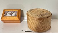 Wood box and woven basket side by side