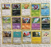 All 15 Pokémon cards laid out in three rows of five