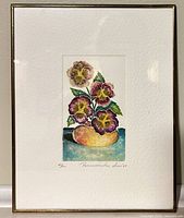 Front view of framed miniature watercolor flower painting