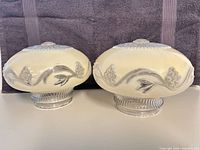 Two matching vintage glass lamp shades front view