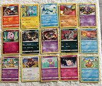 Overview of all 15 Pokemon cards laid out in three rows